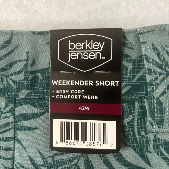 BERKLEY JENSON 42W NEW Weekend Short 10" Green Hawaiian Flat Front Stretch Short - Picture 4 of 7